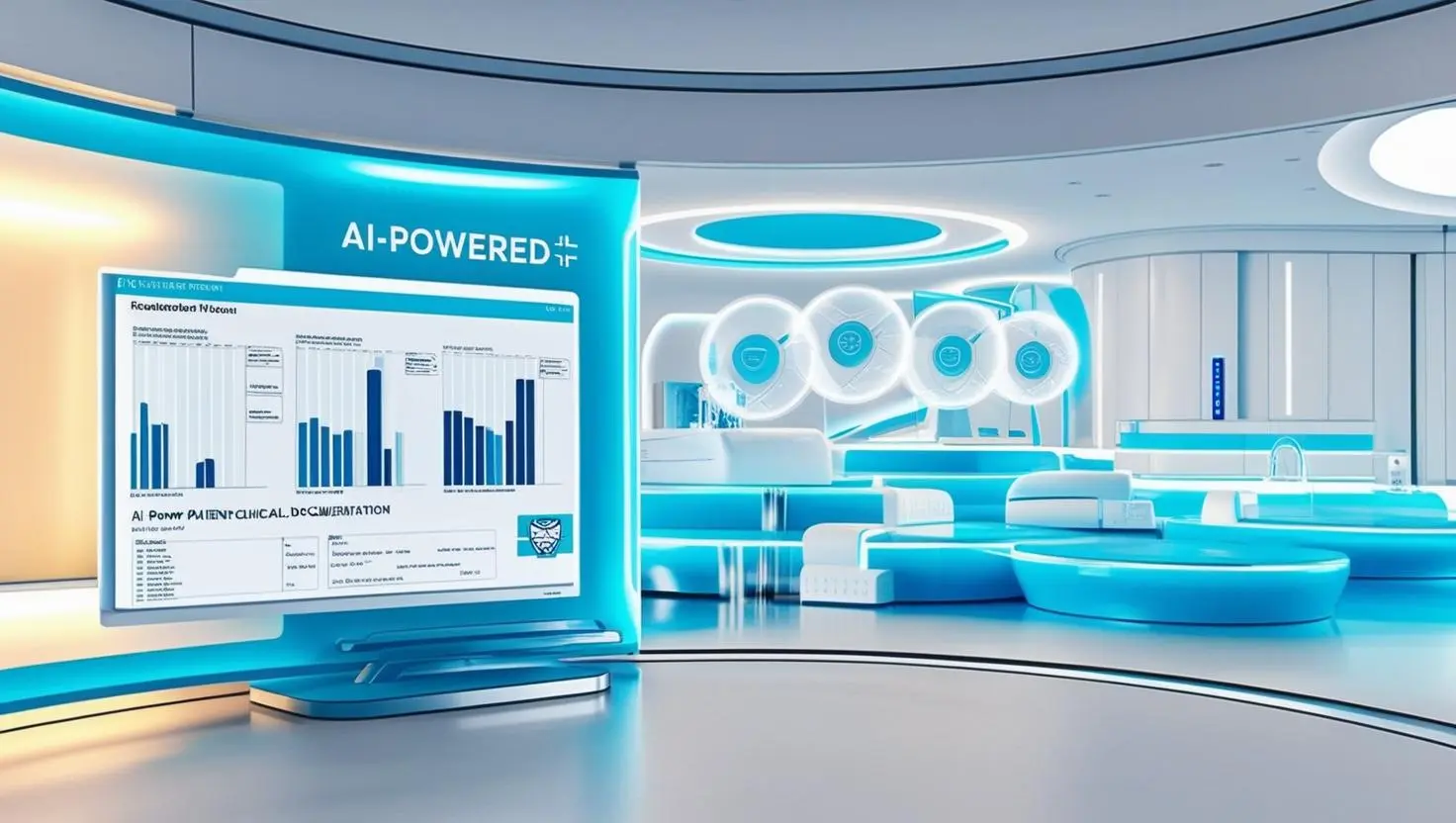 AI-powered clinical documentation system automatically converting medical conversations into structured notes with natural language processing technology